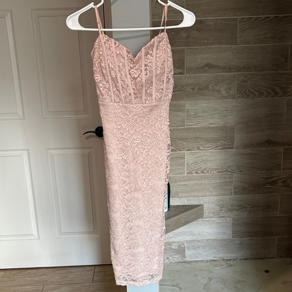 Emerald Sundae Blush Lace Midi Dress